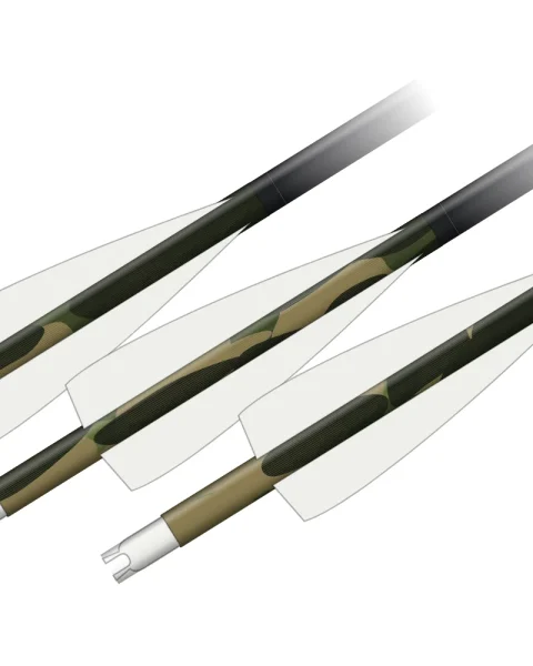 Bush Camo wraps on three arrows: olive, bark and shadow