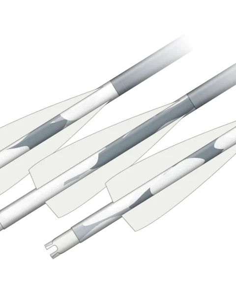 Snow Camo wraps on three arrows: ice grey and white